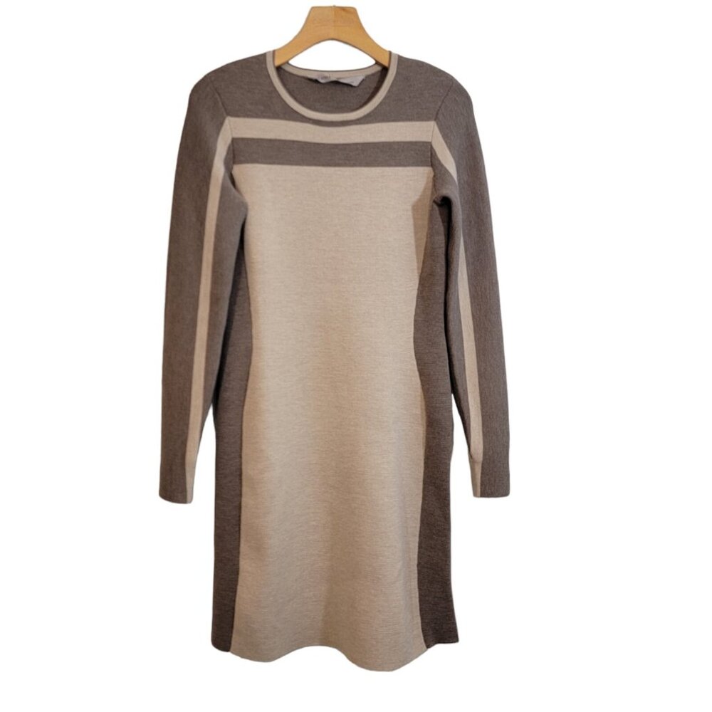 Athleta Boreal Sweater Dress 2 Tone Tan Fitted Womens Size XS Wool Blend